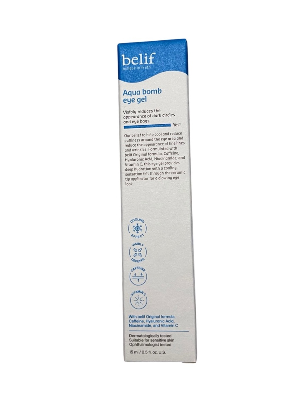 belif Aqua Bomb Eye Gel Depuffing Caffeine Hyaluronic Acid Vitamin C 15ml